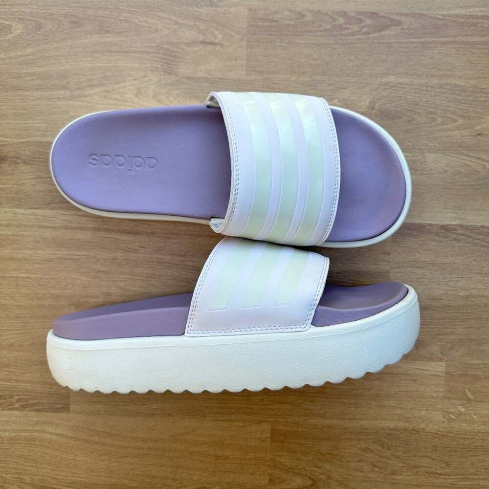 adidas Adilette Platform Slides Womens 8 Lavender Purple White Cloudfoam Sandals